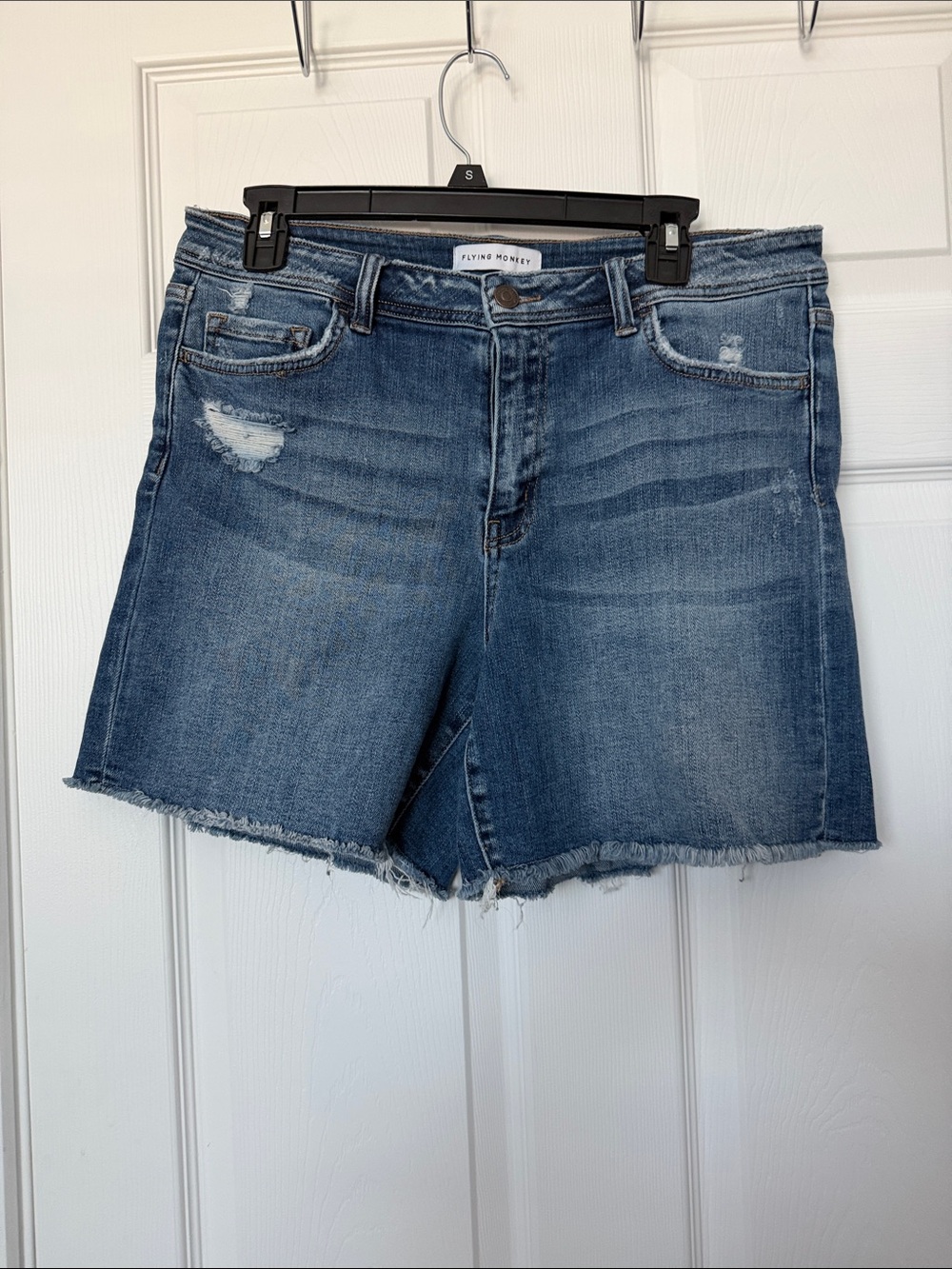 Flying Monkey Distressed Cutoff Jean Shorts in Medium Blue